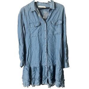 Standard Grace Blue Button-Up Distressed Denim Dress Size Large Coastal
